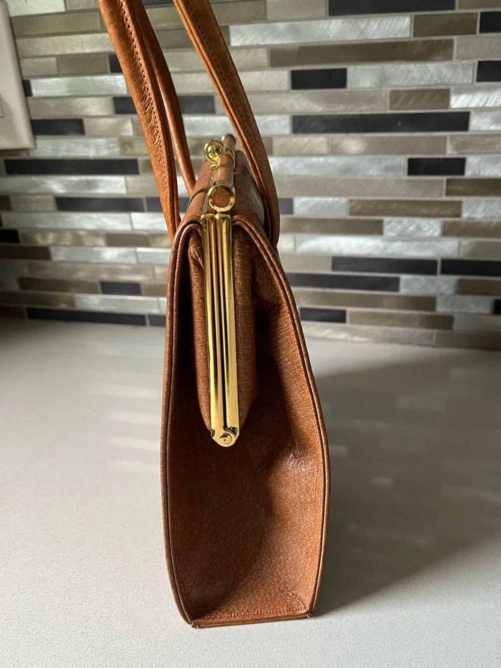 VINTAGE Classic Structured Brown Top-Handle Bag